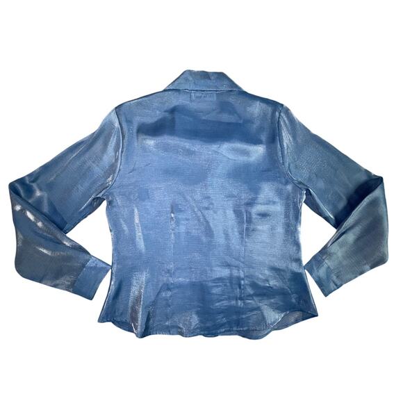 Vintage 90s Dress Barn Blue Iridescent Button Up Blouse Shimmery Luster Sz M - Picture 2 of 3